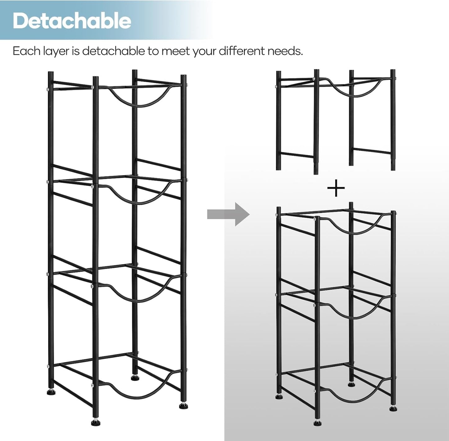 SEHERTIWY 5 Gallon Water Cooler Jug Rack, 4 Tier Detachable Water Bottle Storage Rack, Heavy Duty Water Bottle Organization for Home, Office