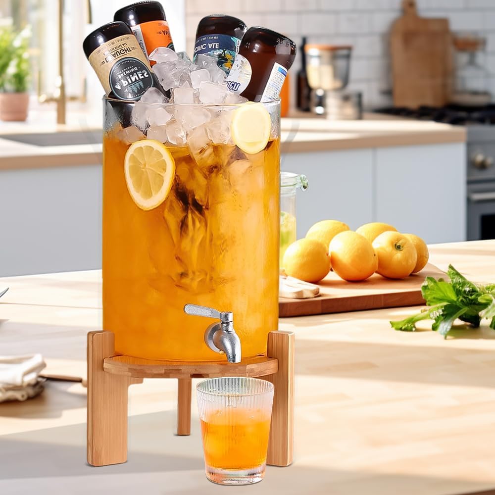 Beverage Dispenser, 2.9 Gallon Glass Drink Dispenser with Stand, Glass water dispenser with Spigot, Large Drink Dispensers for Parties,Bars,Restaurants, 11L