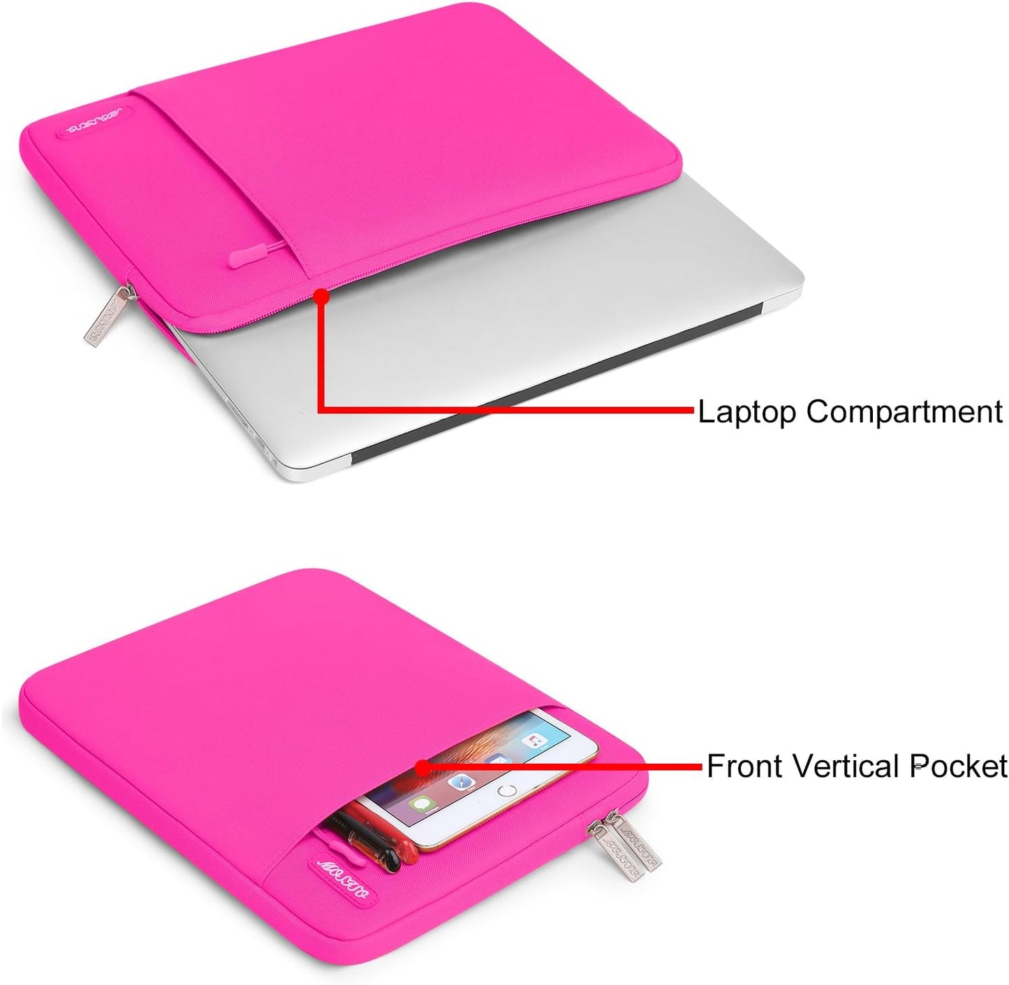 MOSISO Laptop Case 13.3 inch, 13-13.3 inch Laptop Sleeve Compatible with MacBook Air/Pro 13/Pro 14 M5 M4 M3 M2 M1, HP Dell ASUS Lenovo,Polyester Vertical Computer Sleeve Bag with Pocket, Bright Rose