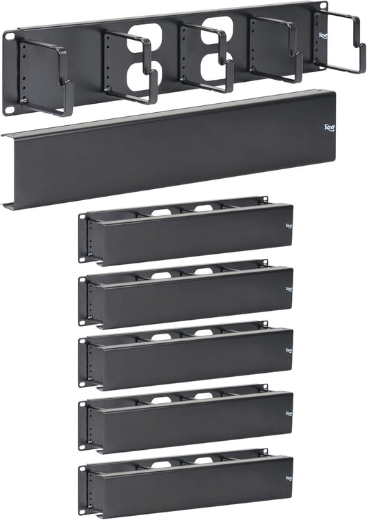 ICC 2U Ring Cable Manager Panel with Cover, Metal, 3" D-Rings, Horizontal Cable Management, Rackmount for 19” Network Racks, Black, 6-Pack