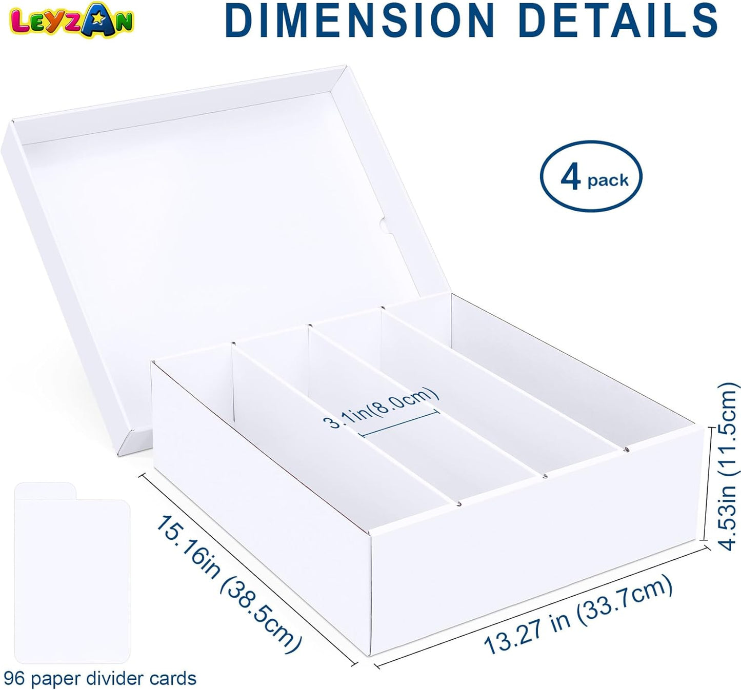 Trading Card Storage Box, 4 Pack 3200 Count Cardboard Storage Box with Divider for Sports, Tcg, Mtg Cards