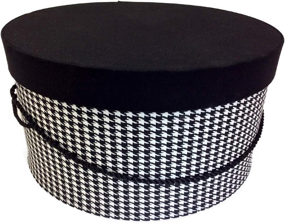 Sarah's Hat Boxes Classic Houndstooth Hat Box – 21.5" x 11.5" (Dia. x Ht.) Handmade in USA – Odorless Non-Toxic Adhesive, Cording Handle – Premium Storage for Hats & Accessories