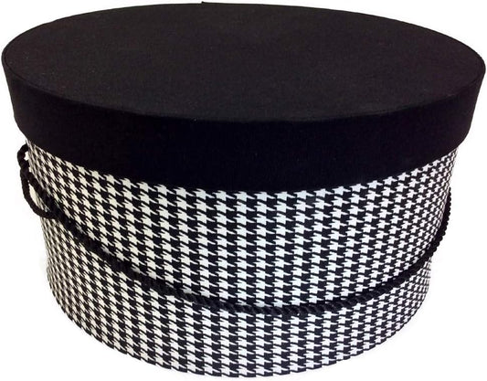 Sarah's Hat Boxes Classic Houndstooth Hat Box – 16.75" x 8.5" (Dia. x Ht.) Handmade in USA – Odorless Non-Toxic Adhesive, Cording Handle – Premium Storage for Hats & Accessories