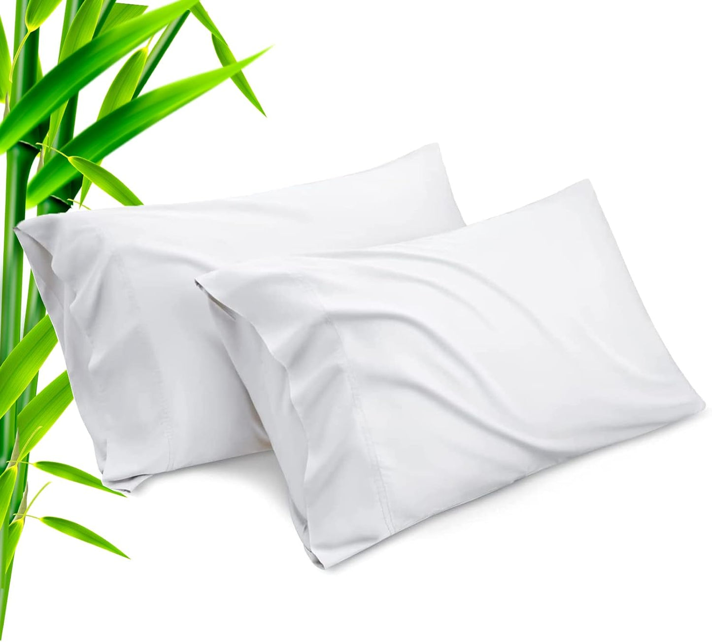 TELUS White Pillow Cases Standard Size 2 Pack, Bamboo Rayon Cooling Pillowcases with Envelope Closure, Cool & Breathable Pillow Cover for Hot Sleepers and Night Sweats, 20x26 inch