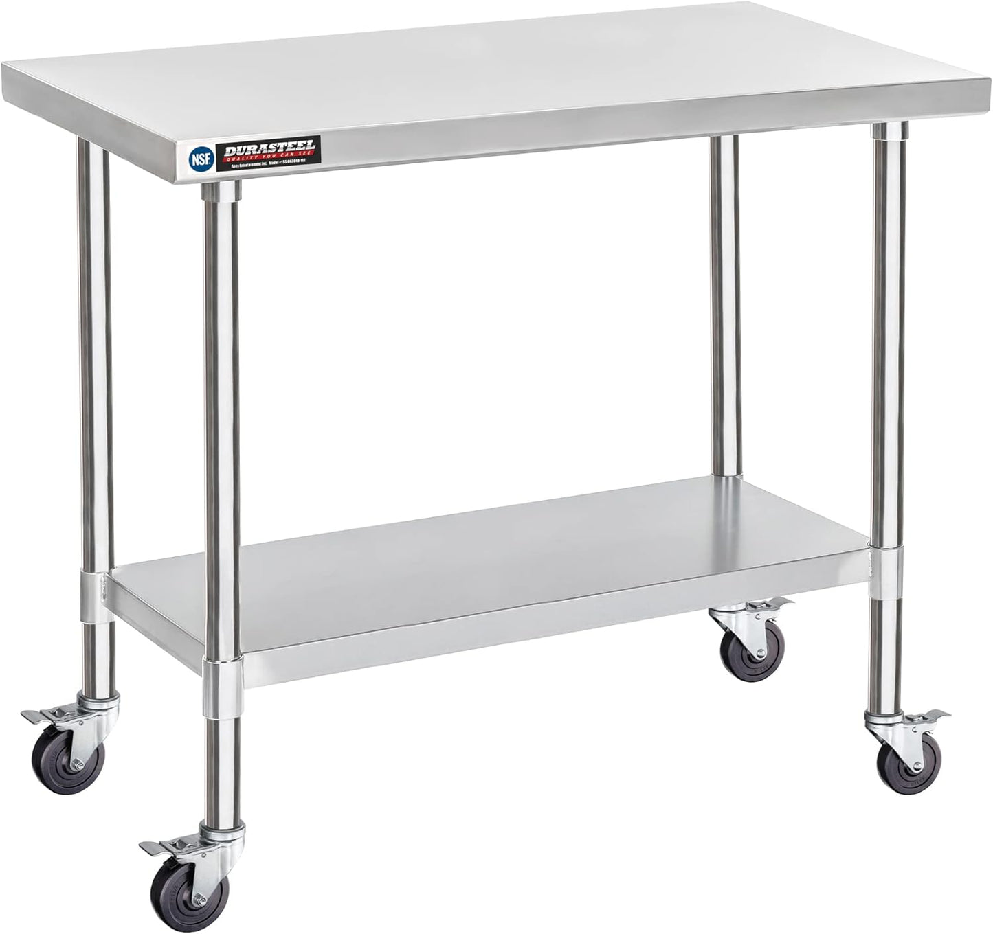 DuraSteel 30x48 NSF Stainless Steel Cart - Heavy Duty Food Prep Table with Undershelf - Rolling Kitchen Island on Wheels for Commercial Restaurant Kitchen, Garage, Outdoor Cooking, BBQ Grill, Counter