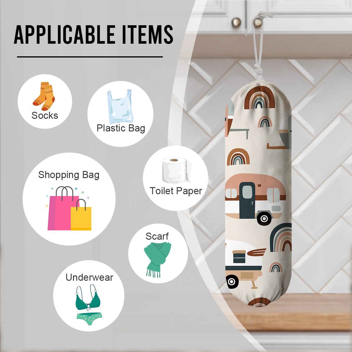 Stylish Painting Plastic Bags Holder, Grocery Bag Organizer for Home Kitchen Pantry, Plastic Bags Storage Container Dispensers, Kitchen Housewarming Gifts for Women, Pattern Garbage Bag 48