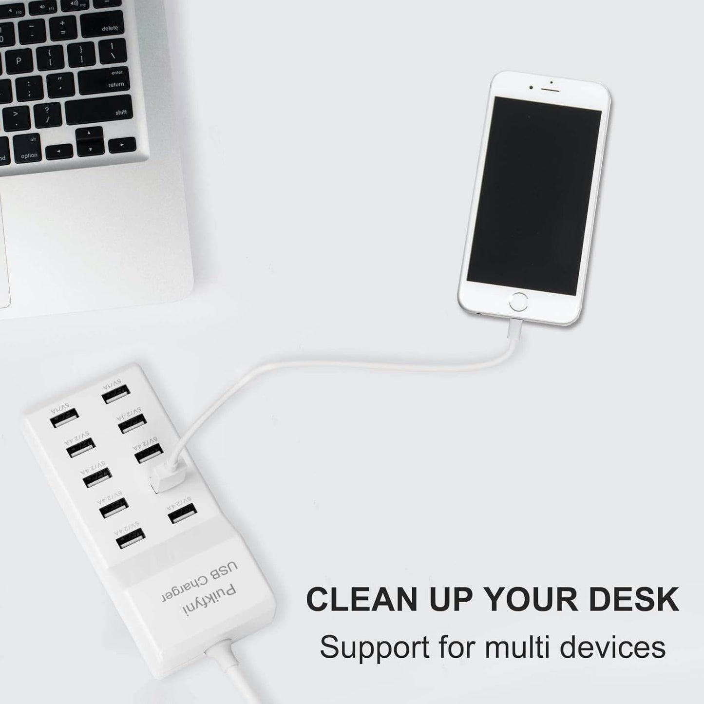 2 Pack 10-Ports USB Charger Station, Power Strips with Surge Protection，Smart USB Charger for Multiple Devices,Smart Watches ，Smart Phones， Tablets for Home,Office,Travel(USB-A Port)