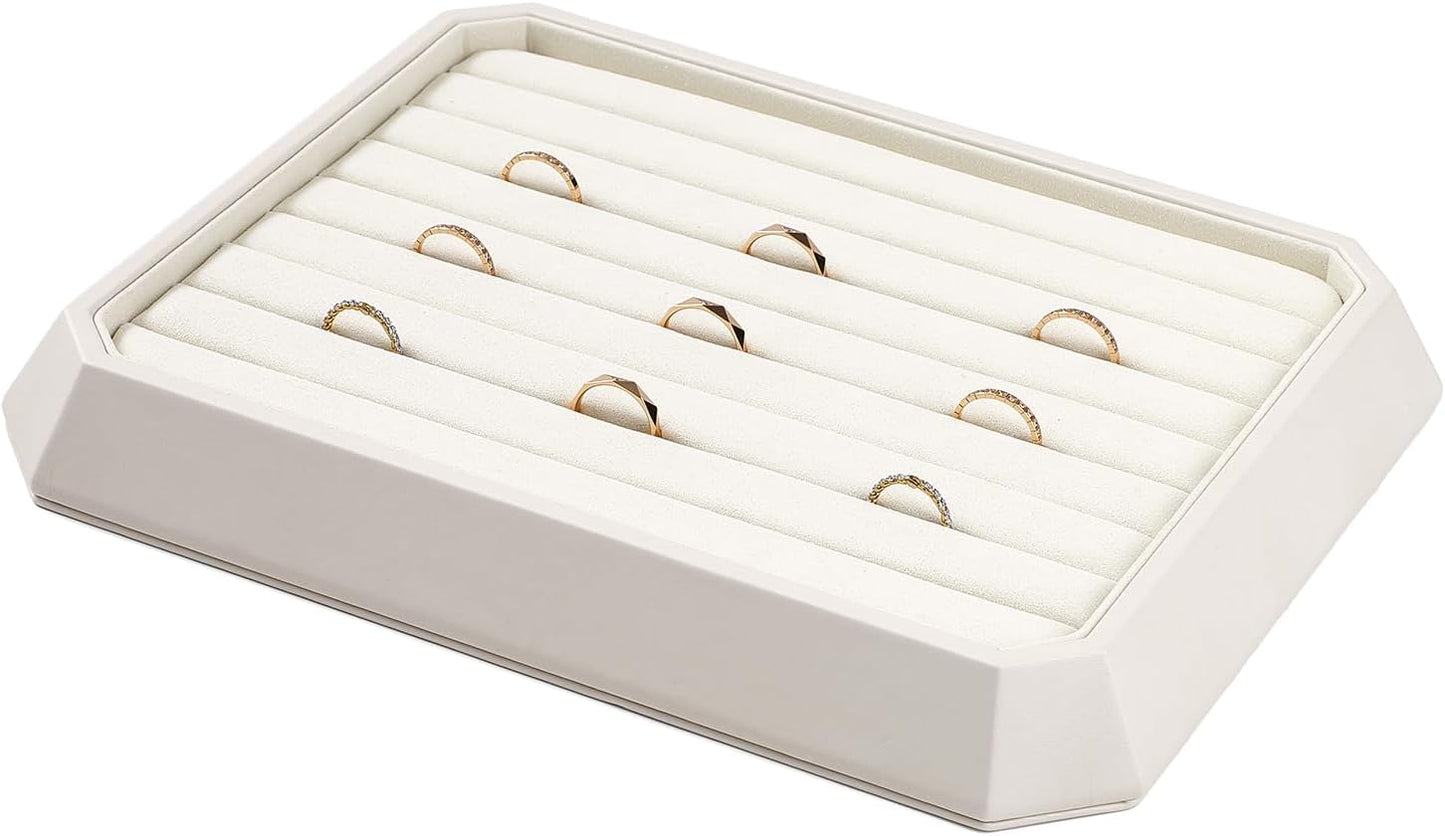 Premium PU Leather Stackable Jewelry Ring Display Tray Ring Earring Display Holder Organizer Showcase(Beige)