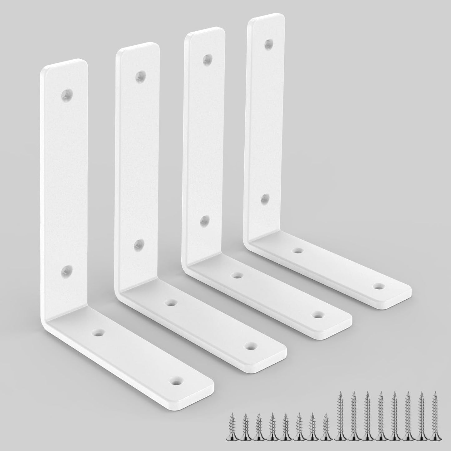 White Heavy Duty Shelf Brackets 12 Inch, Extra Thick L Shelving Brackets, Rustic Gold Iron Floating Shelves Wall Mounted with Hardware for DIY Open Shelving, 4 Pack
