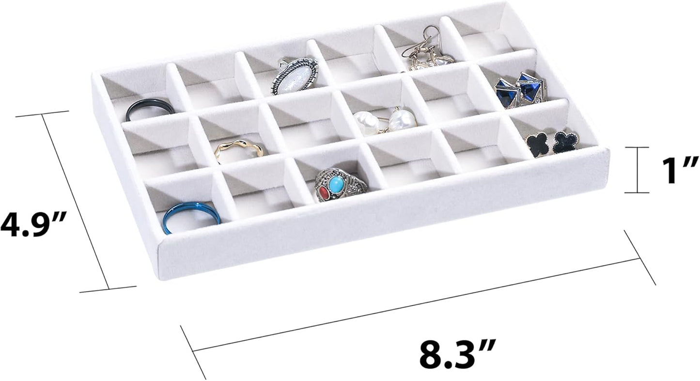 Frebeauty Jewelry Organizer Tray,Stackable Velvet Jewelry Trays,Drawer Inserts Earring Organizer For Women Jewelry Storage Display Case for Rings Stud Necklaces,Set of 4(White)