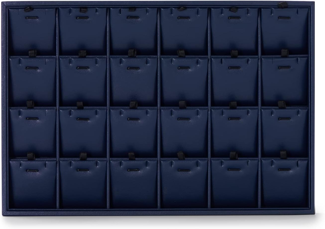 Oirlv Stackable 24 Gird Necklace Organizer Tray with Removable Jewelry Cards Necklace Pendant Jewelry Drawer Organizer
