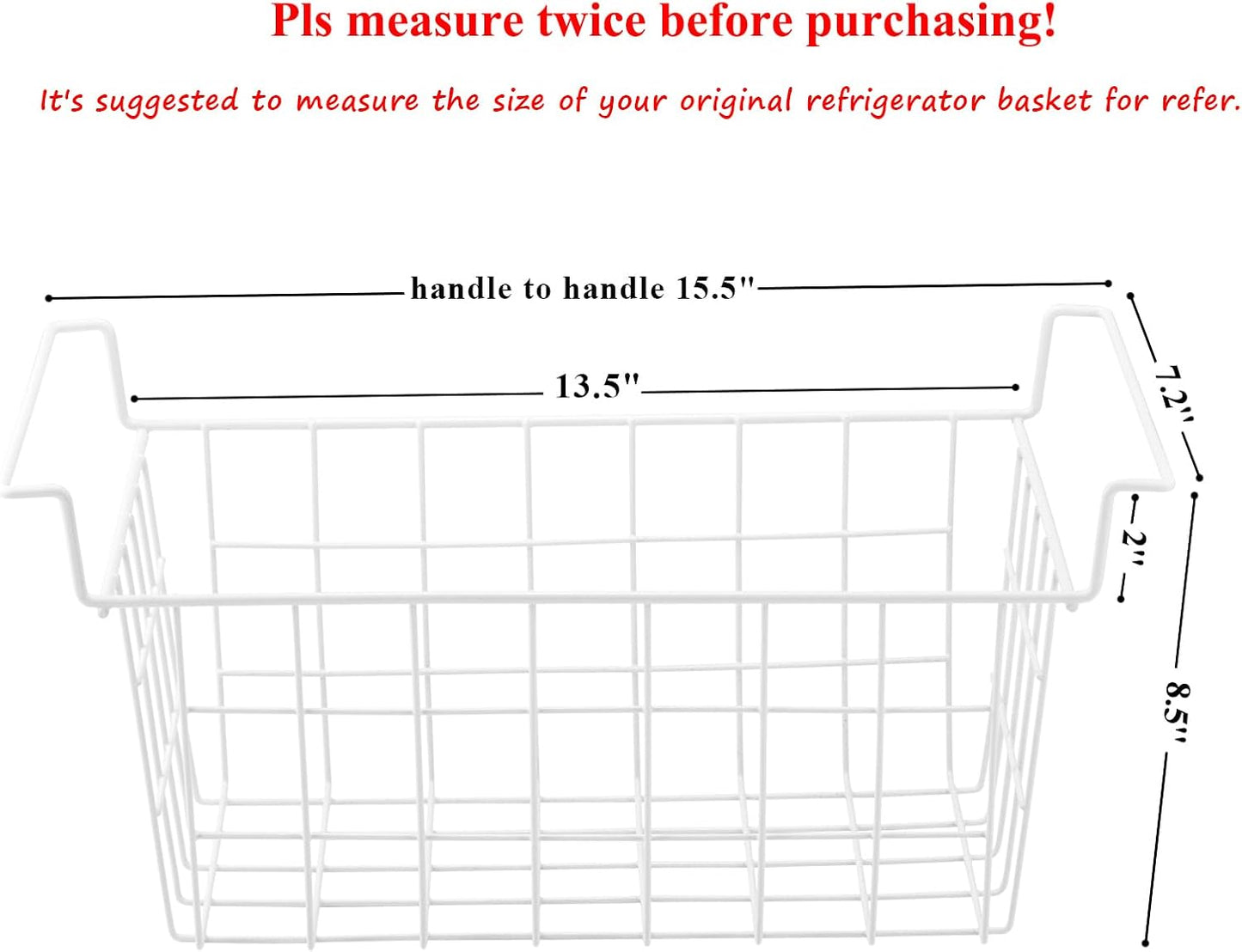 Orgneas 15.5 Inch Freezer Organizer Bins for Chest Freezer Refrigerator Basket Storage Rack Bins Deep Freezer Metal Wire Baskets 2pcs