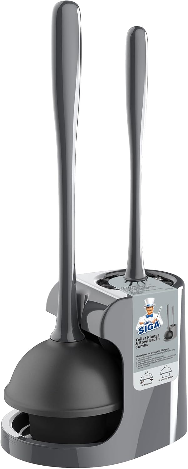 MR.SIGA Toilet Plunger and Bowl Brush Combo for Bathroom Cleaning, Gray, 1 Set