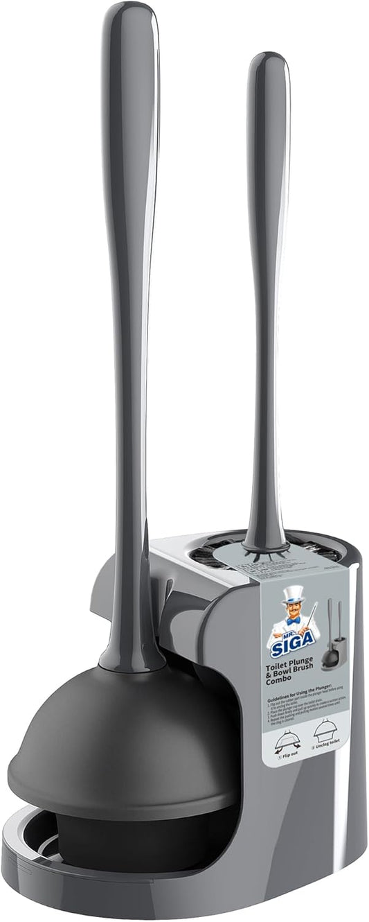 MR.SIGA Toilet Plunger and Bowl Brush Combo for Bathroom Cleaning, Gray, 1 Set