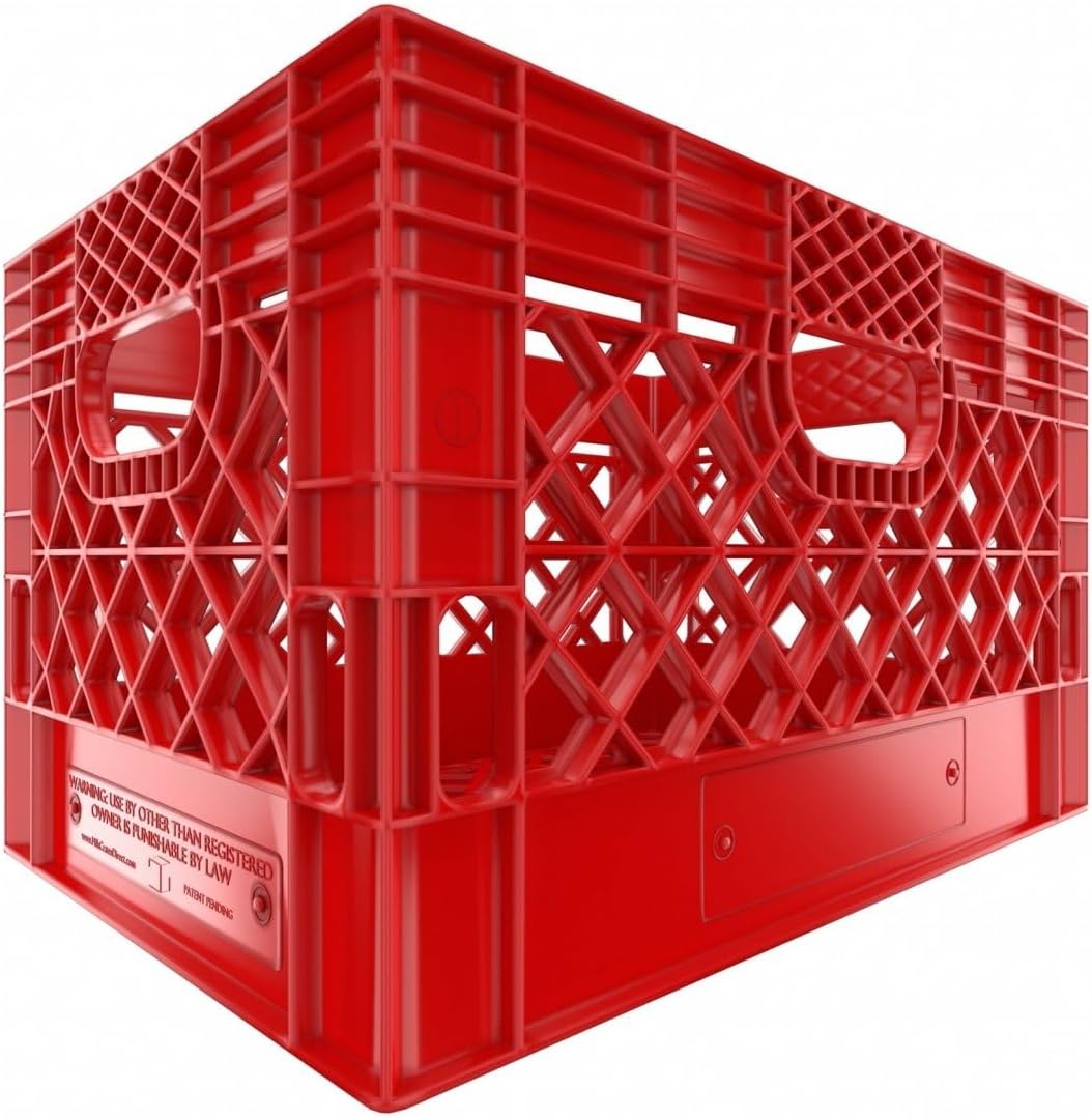 Heavy Duty Plastic Storage Milk Crates, Stackable Utility Organizer Bins, 19x11x13 Inches, 6 Pack, Made in USA, 24 Qt/6 Gallon Capacity (Red)