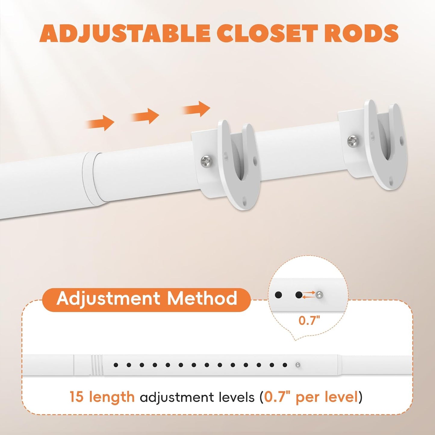 Closet Rod 50-75 Inches, Adjustable Heavy Duty Metal White Closet Rods for Hanging Clothes 1.3 Inches Diameter for Wardrobes Laundry