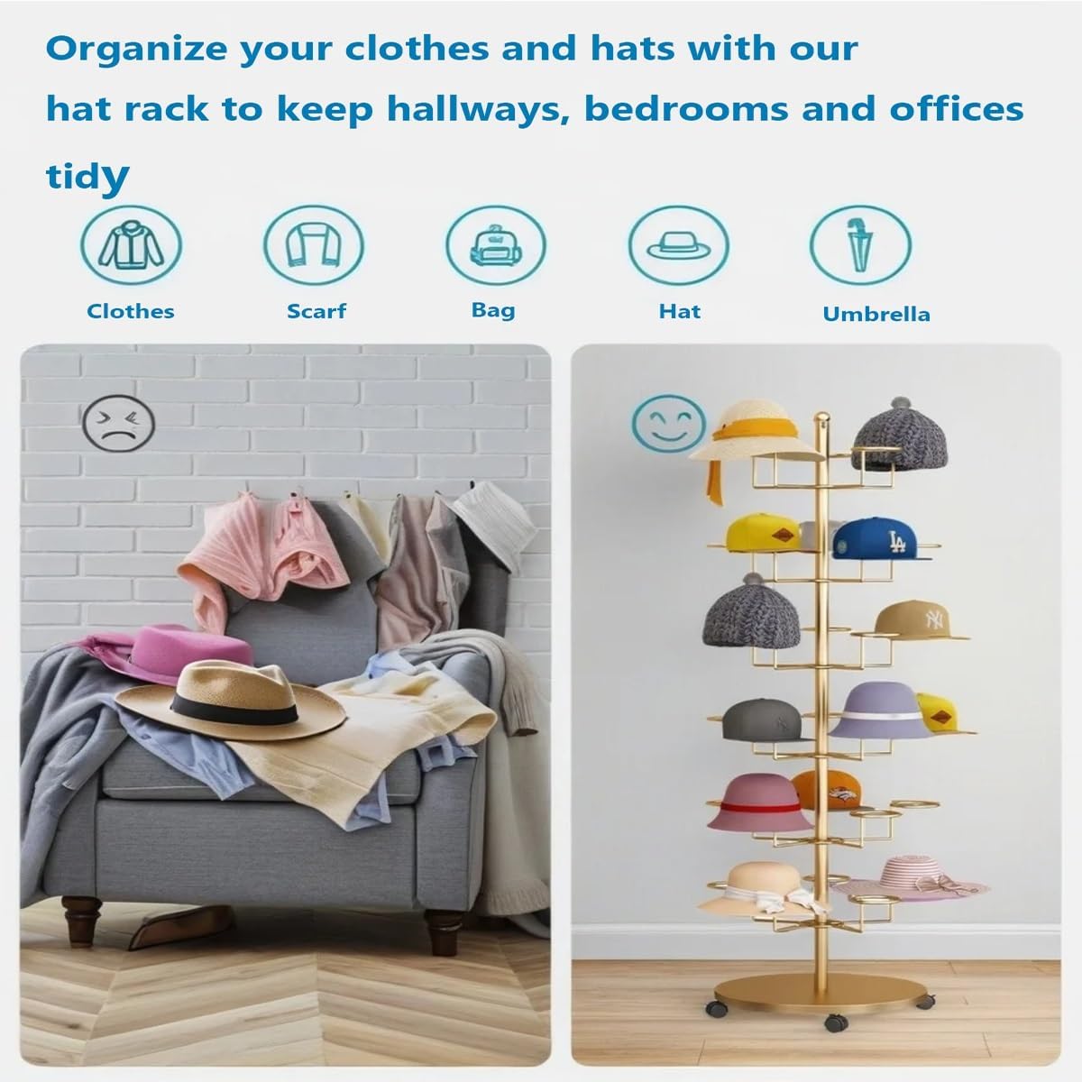 Hat Rack Stand 40-Hooks, Hat Display Stand Metal,Hat Display for Stores， Home or Store of Standing hat Rack(Black,8th Floor)