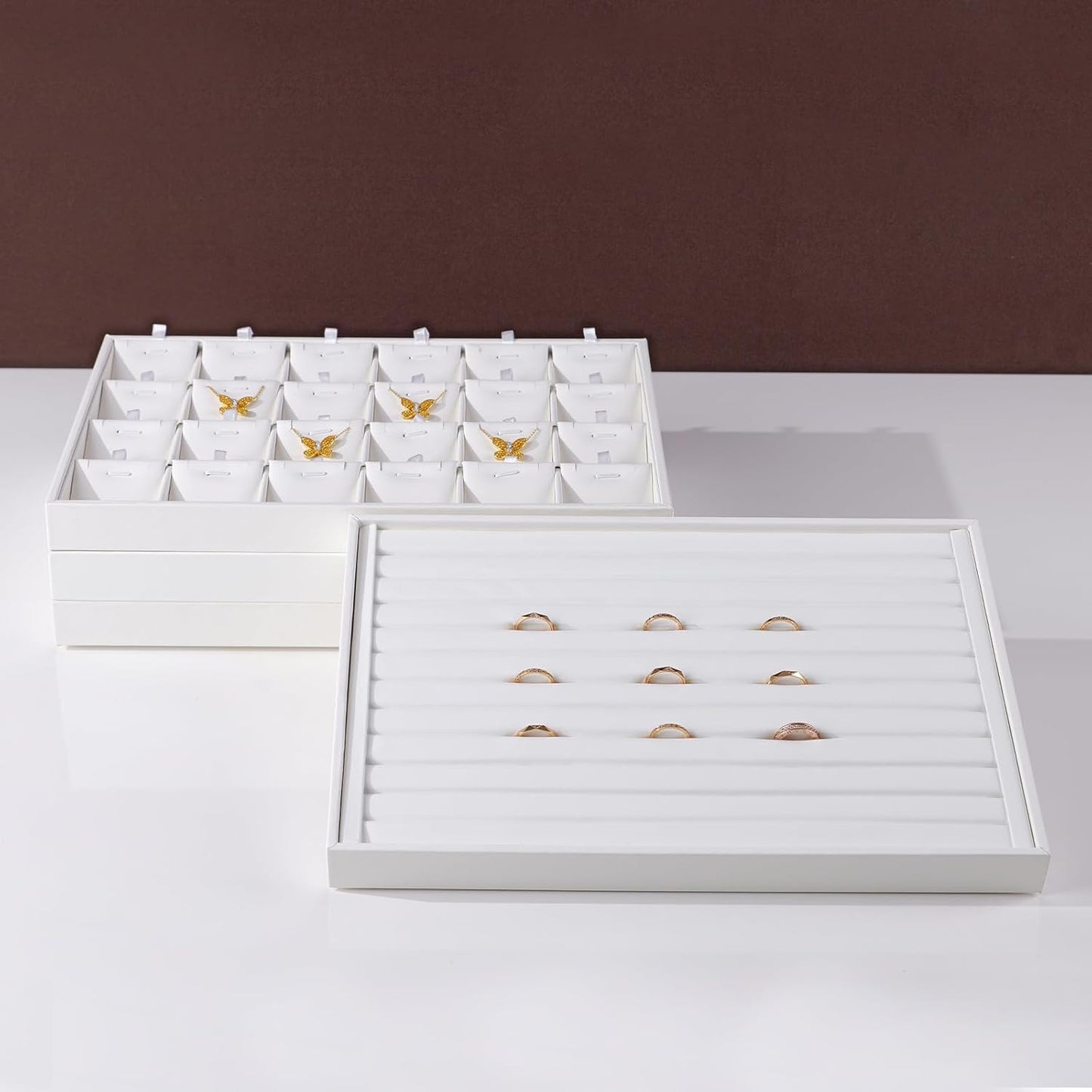 White PU Leather Jewelry Display Tray for Earrings Bracelet Necklace Jewelry Display Flat Tray Catchall