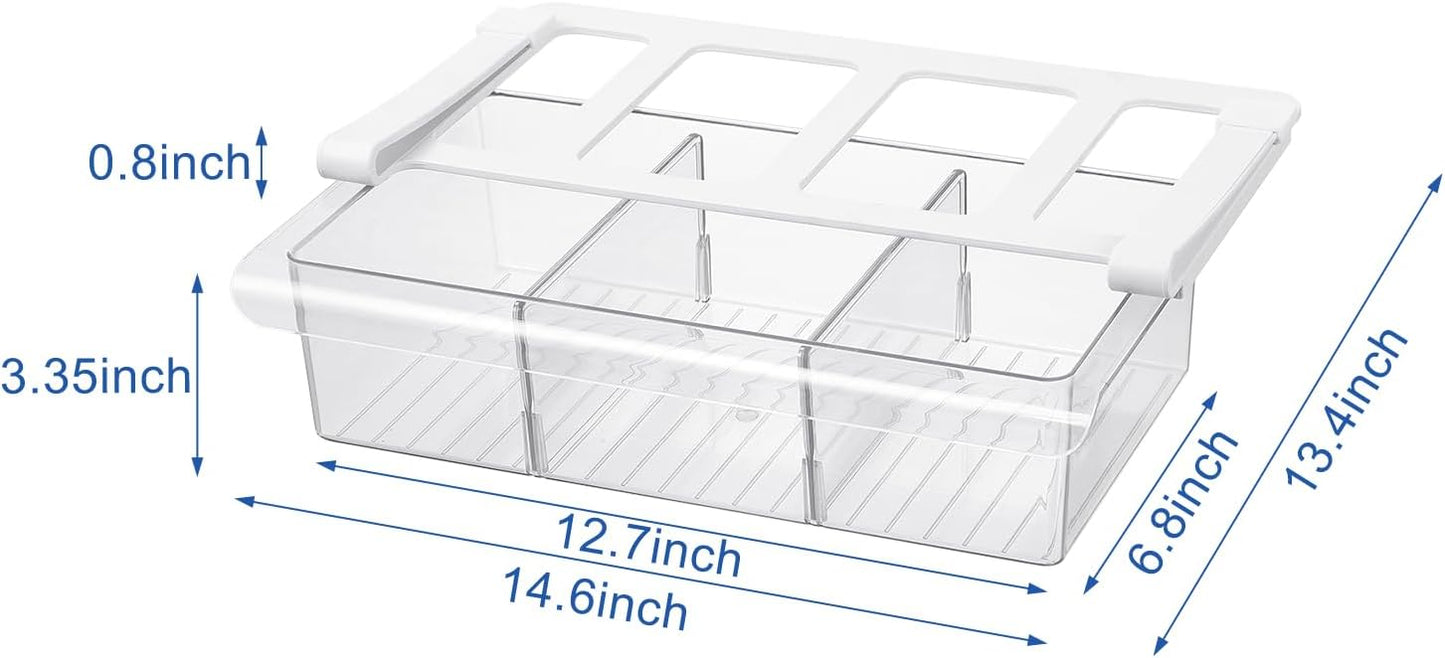 Pull-Out Fridge Drawer Organizer - Under Shelf Storage Bins for Refrigerator Organization for Fruits Vegetables, Cheese & Deli (Tall & Wide with dividers)