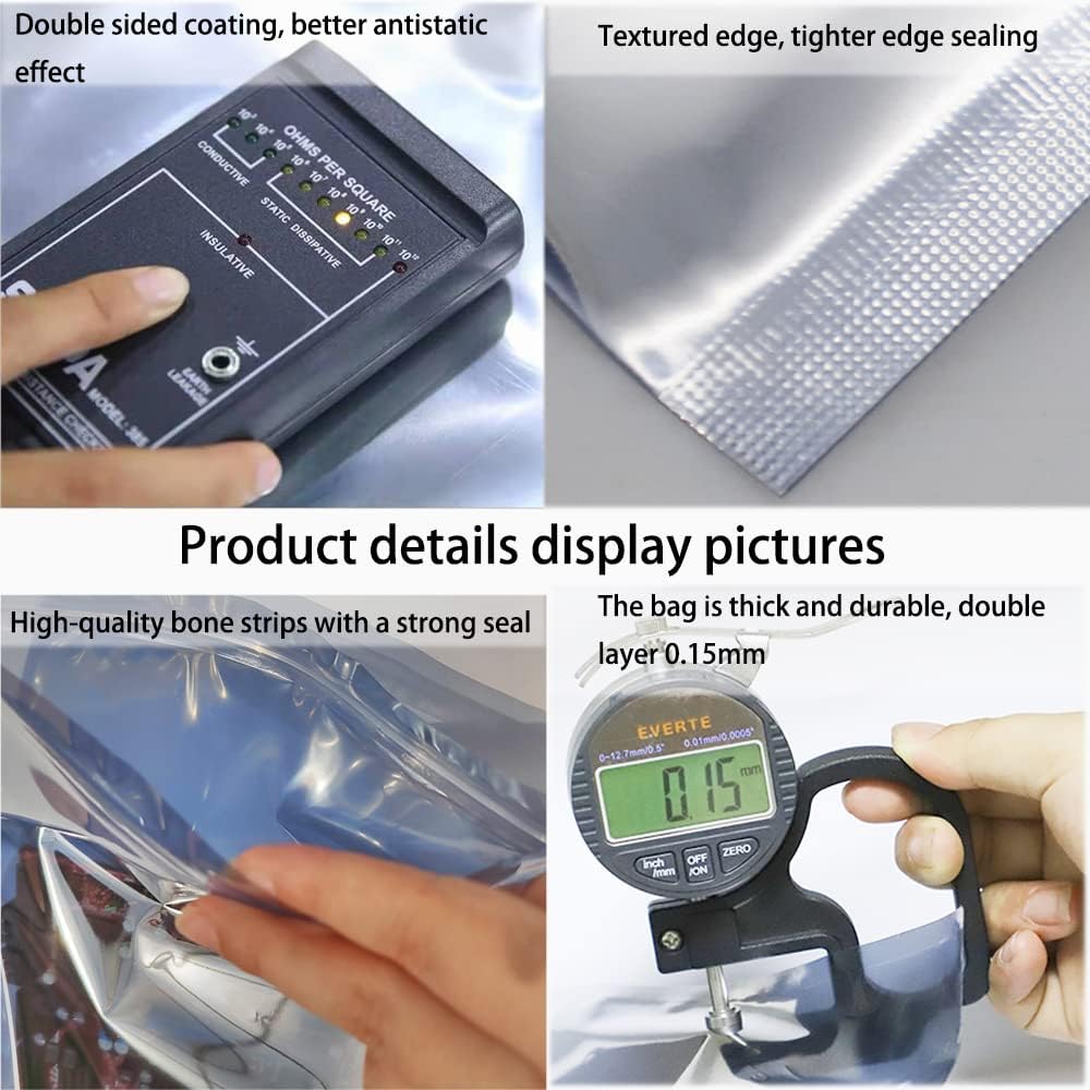 100pcs Antistatic Bags 3.93x5.9in/10x15cm, Resealable ESD Bag, Suitable for CPU SSD Hard Disk and Various Electronic Devices