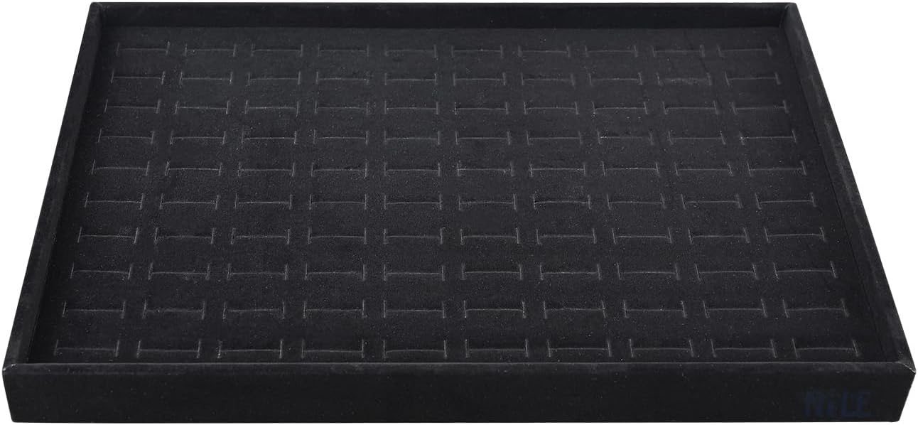 MOOCA 2 Pcs Set 100 Slots Ring Tray Display, Slotted Ring Showcase Display Jewelry Organizer Stand, Jewelry Holder for Showcase for Home Trade Show, Black Velvet