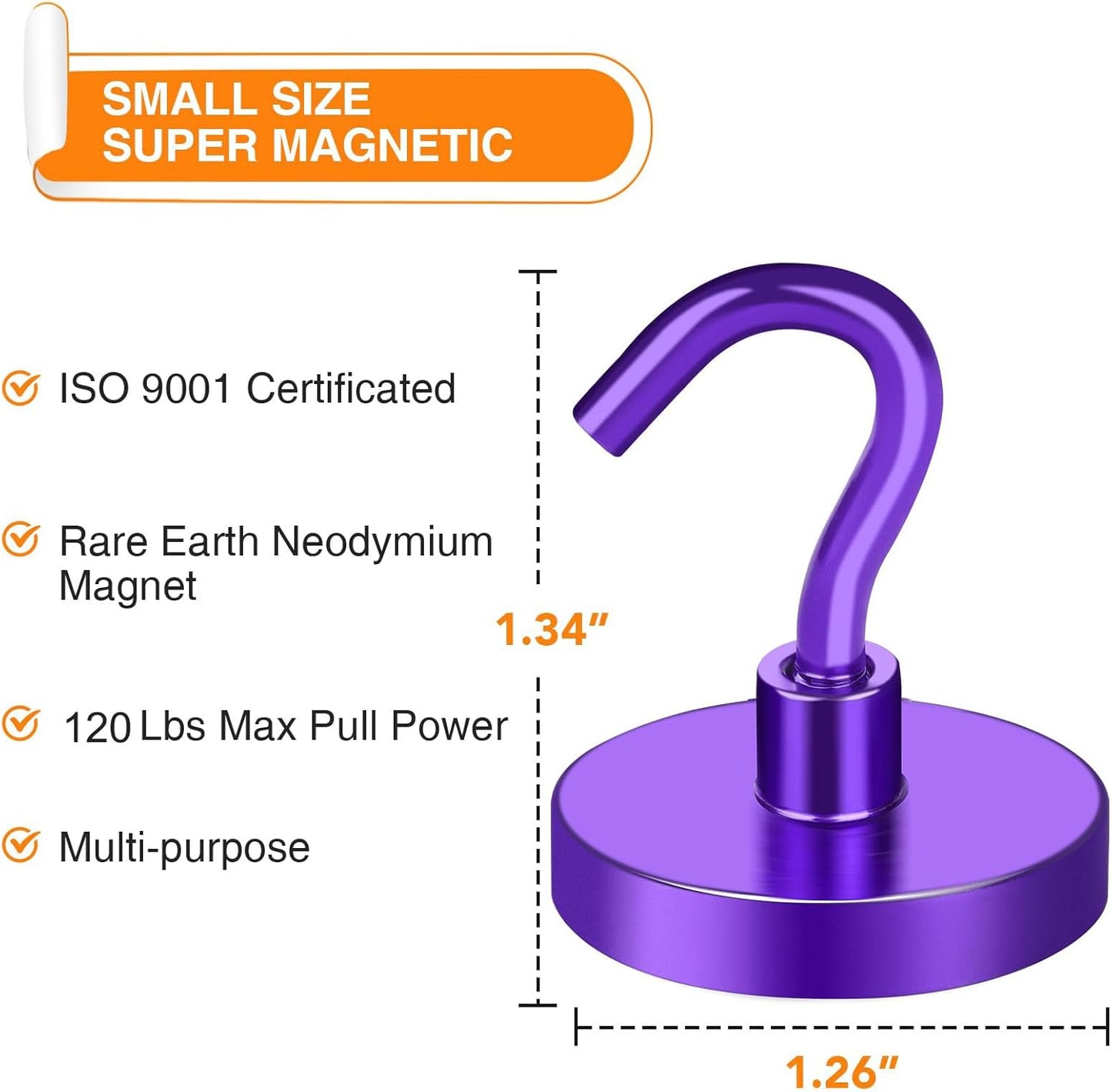 MIKEDE Strong Magnetic Hooks, 120Lbs Heavy Duty Magnetic Hooks for Cruise, Neodymium Earth Magnets with Hooks for Hanging, Super Metal Industrial Magnets for Grill, Storage (Purple,10 Pack)