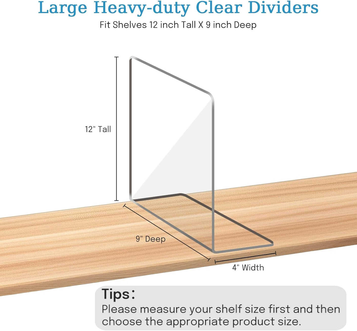 OKPOW Shelf Dividers Closet Organizer - 12" Tall X 9" Deep Acrylic Clear Sturdy Separate for Clothes Purse - Adjustable Space Saver Easy Install for Home Organization Enthusiasts 4 Pack