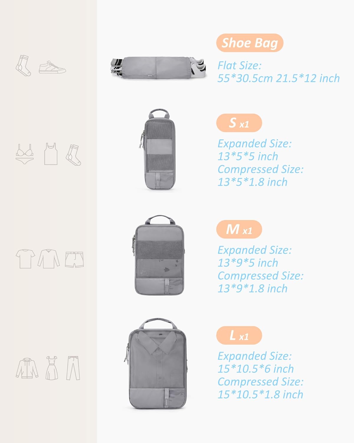 BAGSMART 6 Set /4 Set/2 Set Compression Packing Cubes for Travel, Lightweight Luggage Organizer Bags, Durable Space Saver Bags Travel Essentials