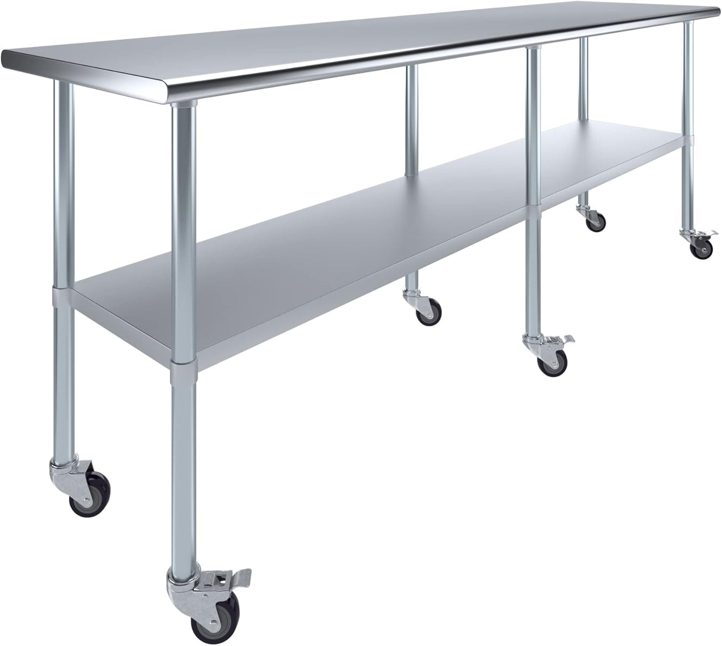 AmGood 24" x 96" Stainless Steel Work Table with Casters | Heavy Duty Metal Utility Table On Wheels | Kitchen Island Cart