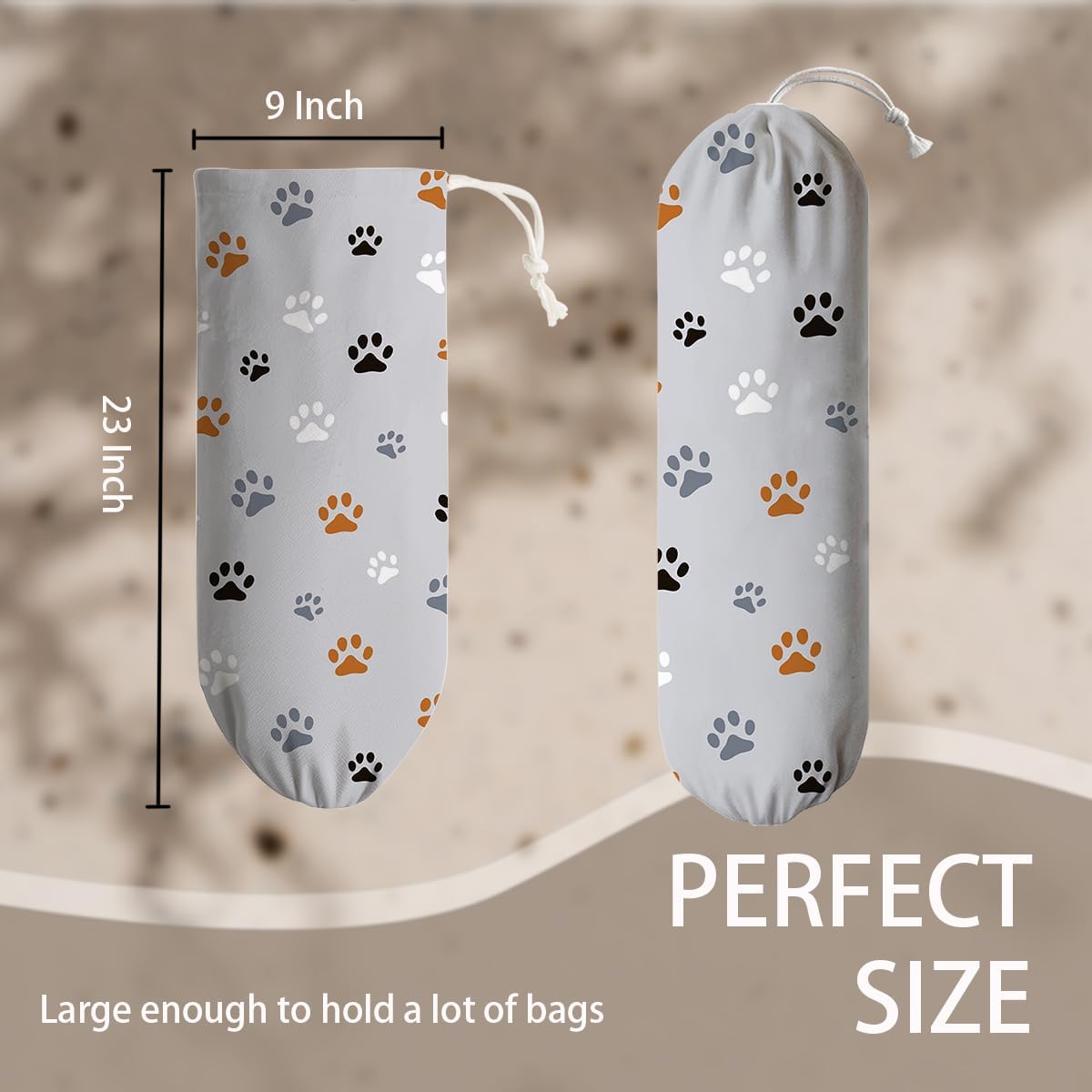 Paw Prints Plastic Bag Holder, Reusable Grocery Garbage Bags Holder, Wall Mount Plastic Bags Organizer, Kitchen Housewarming Gift for Women Dog Lover, Kitchen Pattern Garbage Bag 56