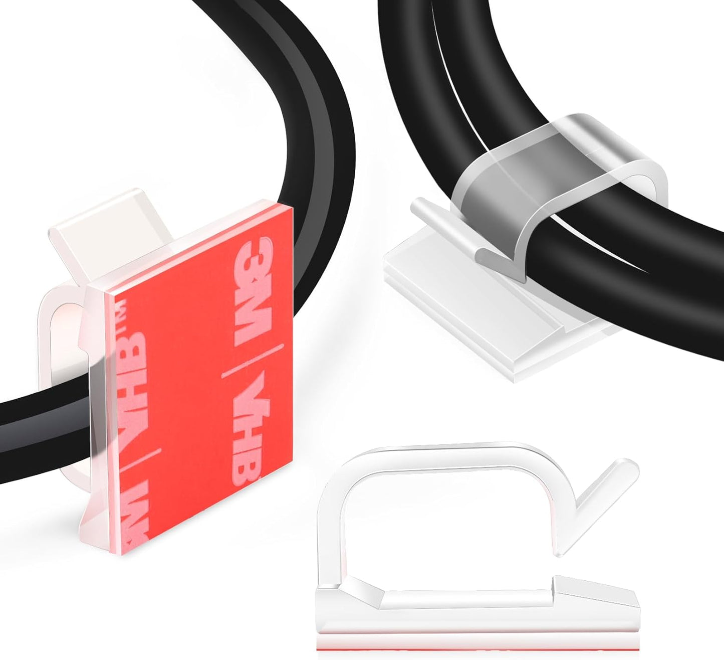 120PCS XHF Adhesive Cable Wire Clips Clear, Outdoor Christmas Light Clips, Cable Holder Staples Cable Management Wire Organizer Cord for Under Desk, Car, Wall, TV PC Ethernet Cable