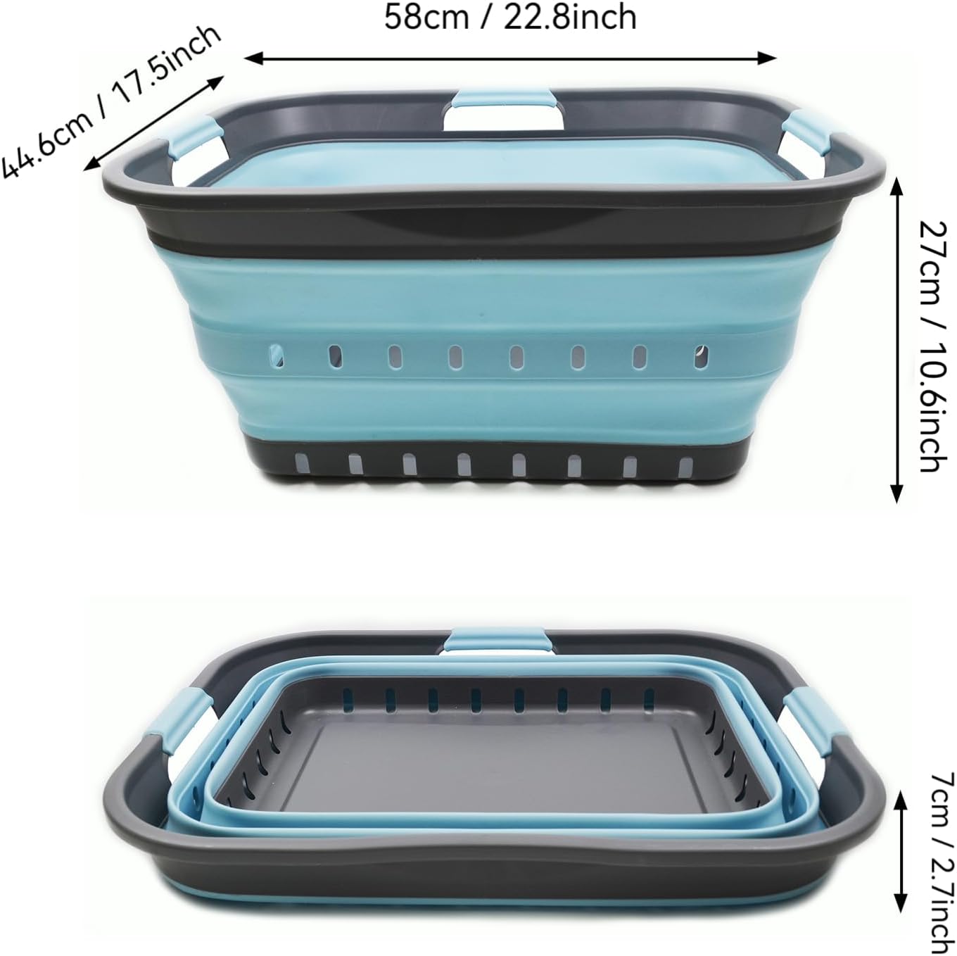 SAMMART 42L (11 gallon) Collapsible Plastic Laundry Basket - Foldable Pop Up Storage Container/Organizer - Space Saving Hamper/Basket (1, Grey/Sea Angel)