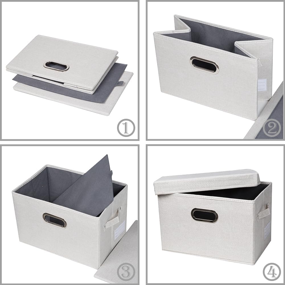 PRANDOM Collapsible Storage Bin with Lid [1-Pack] Fabric Foldable Storage Box Organizer Container Basket Cube with Cover for Home Bedroom Closet Office Nursery Beige(15.3x10x9.7)