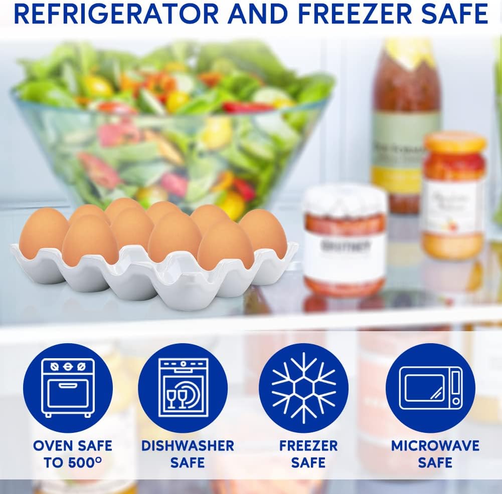 Ceramic Egg Tray Holder 12 Cups Whole Dozen Porcelain Eggs Container Crate Keeper for Countertop Kitchen Storage Fridge Decorative Serving Display