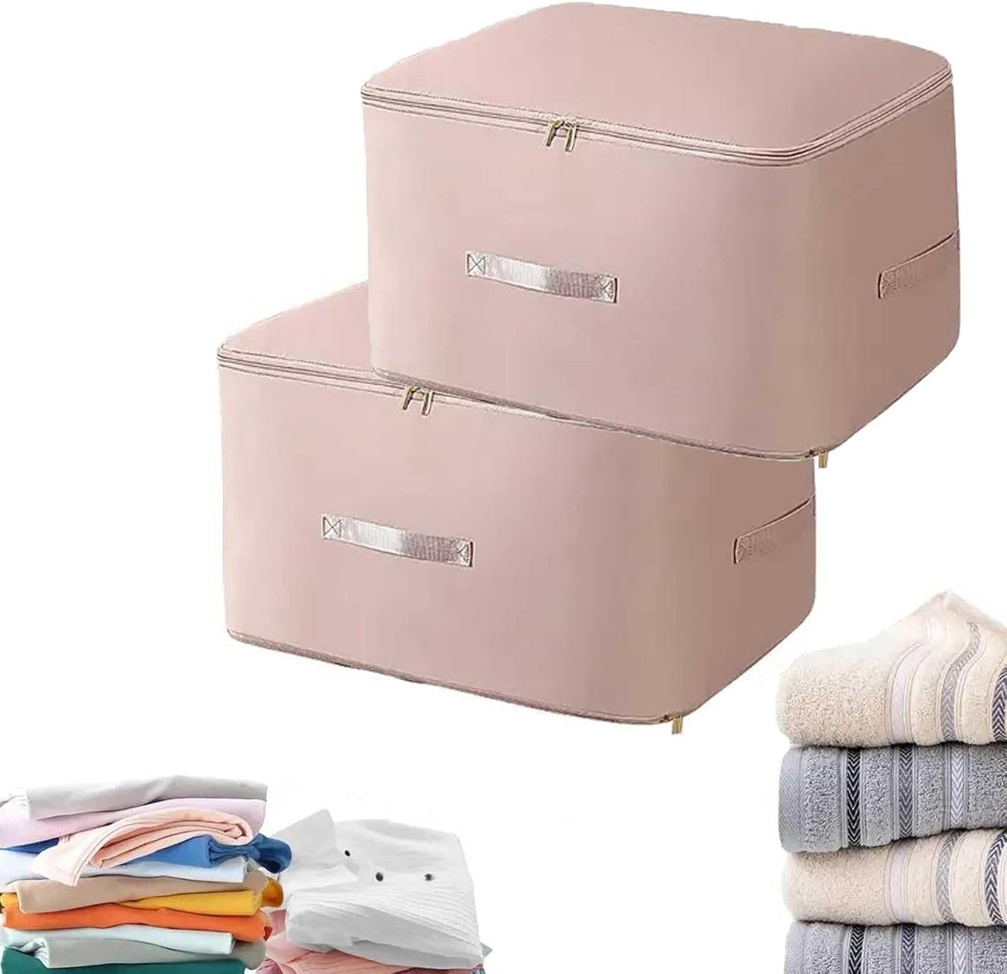 2PCS Ultra Space Saving Self Compression Organizer,Dustproof And Moisture-Proof Compression Storage Bag For King/Queen Comforters, Pillows, Bedding/Quilt, Blanket, Duvet (Pink, Large)