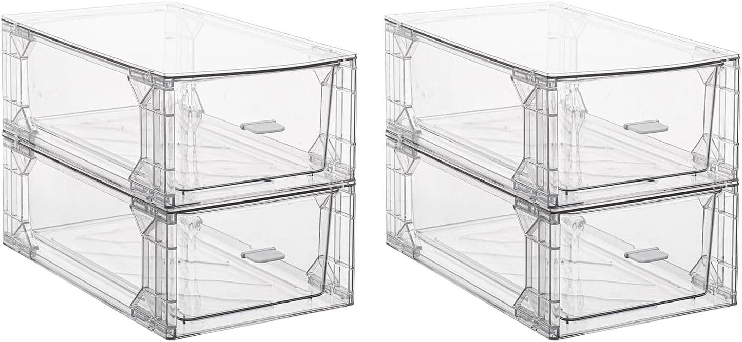 Stackable Pull-Out Storage Drawers，Easily Clean for Craft, and Toy Organization，Plastic Clear Organizer Bins with Handles for Kitchen Undersink，Cabinet，Fridge，Closet，Pantry，Office，Bathroom
