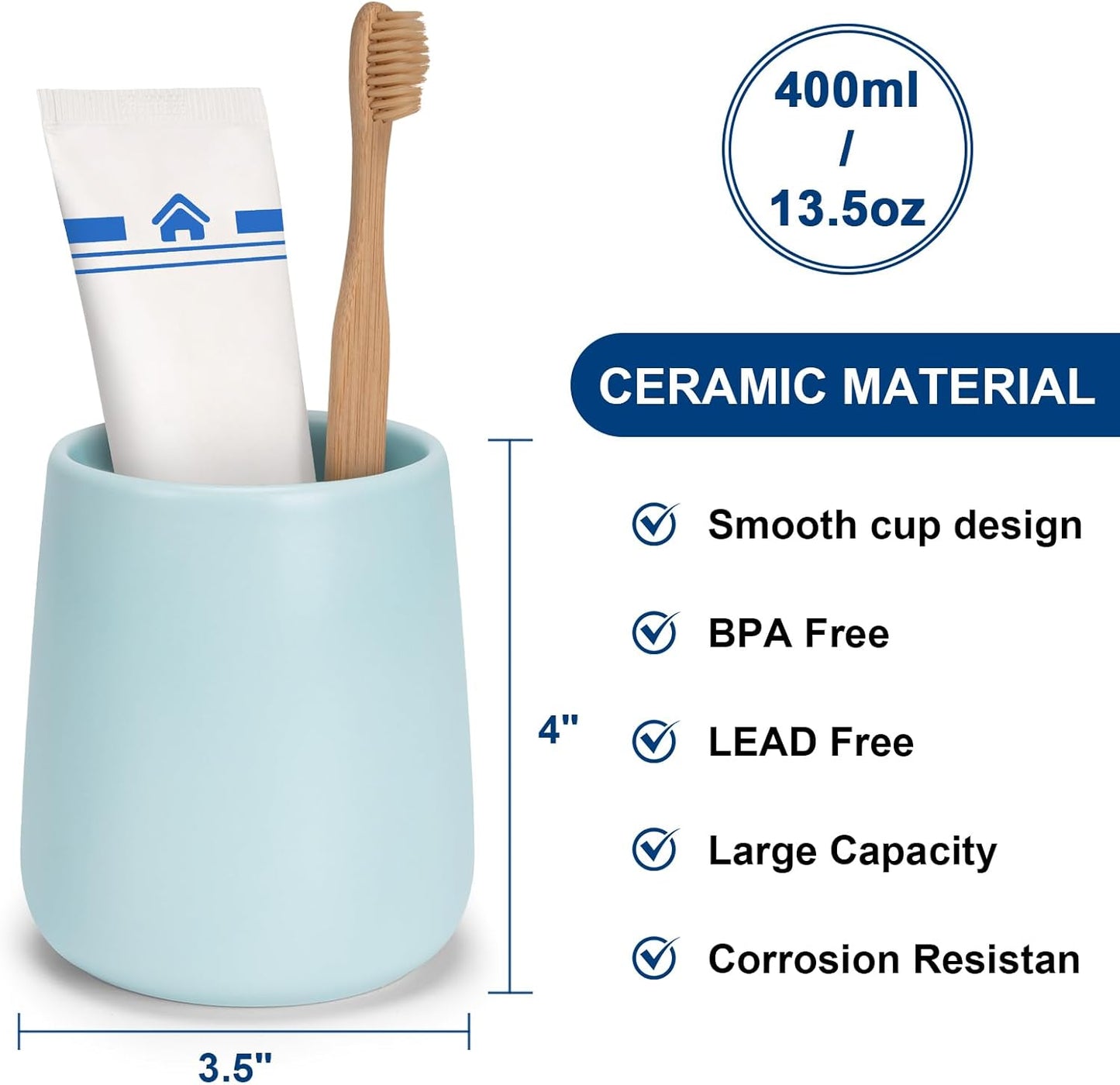 Bathroom Tumbler Cup Ceramic 13.5oz Reusable Toothbrush Cup 400ml,Toothbrush Holder Adequate for Your Bathroom (Cyan)