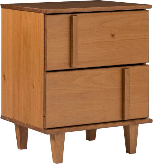 Walker Edison Sprague Contemporary Detailed Drawer Solid Wood Nightstand, 20 Inch, Caramel