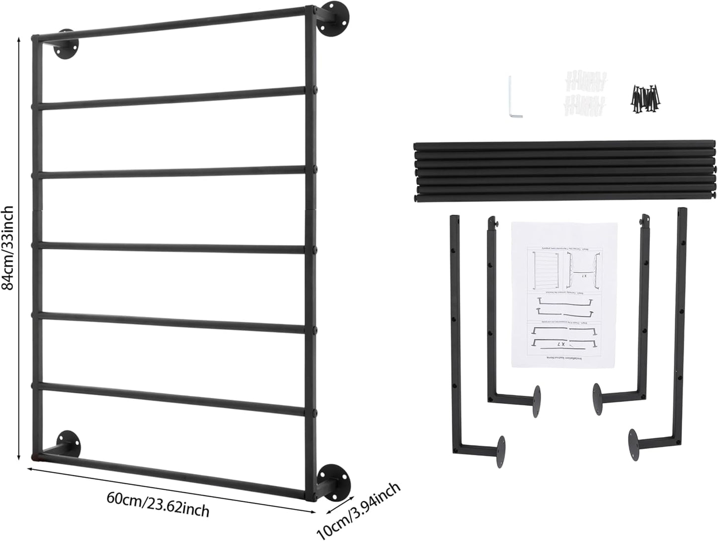 Wall Mounted Display Rack, 7-Layer Wrapping Paper Ribbon Organizer Scarves Tie & Scarf Rack Belts Towel Holder Necktie Hijab Stand Metal Shelving for Home, Retail Stores, Flower Shop