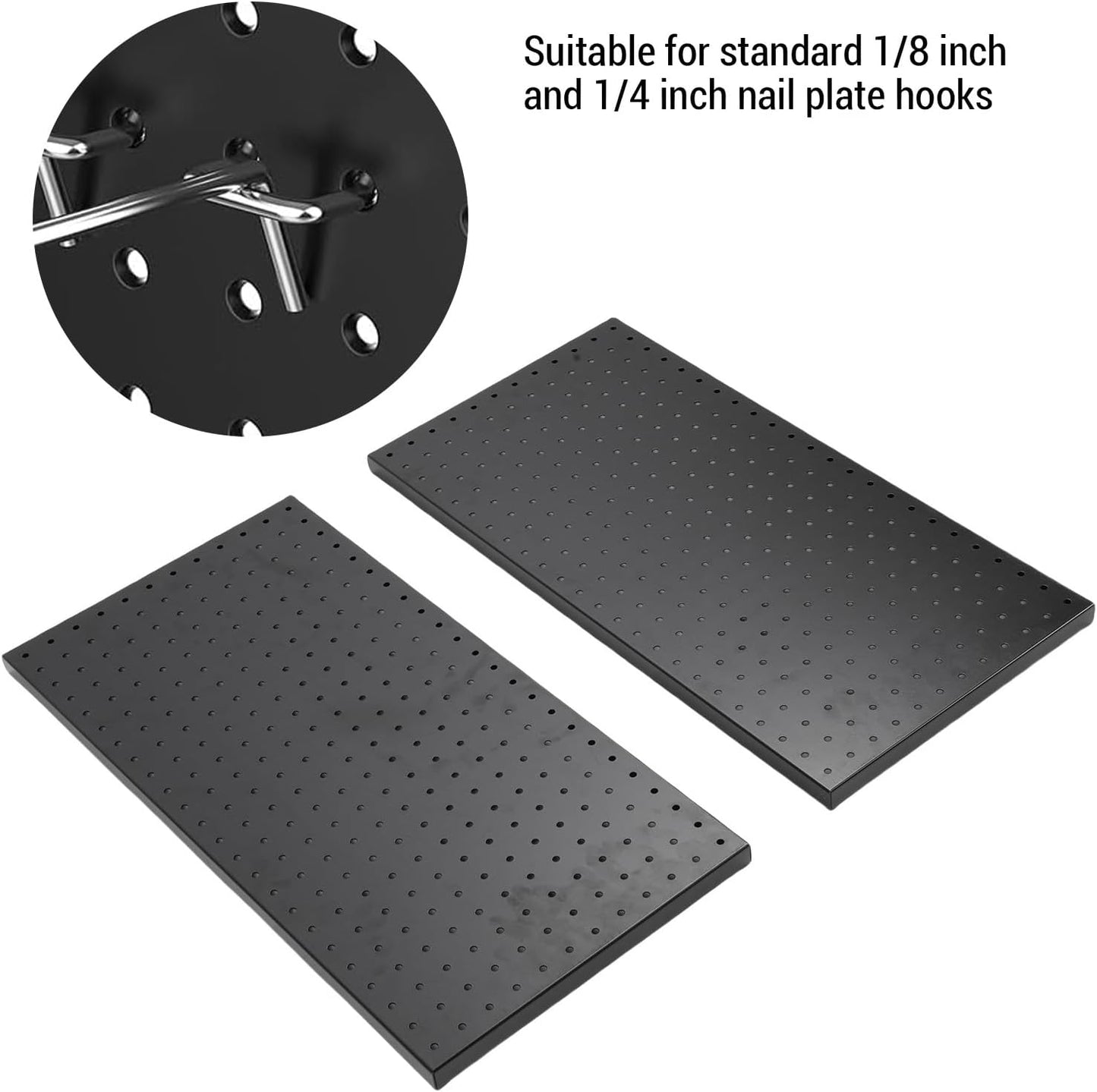 Fafeicy 2Pcs Black Pegboard Metal Wall Panel 24x12 Inches Heavy Duty Organizer for Shop Garage Storage