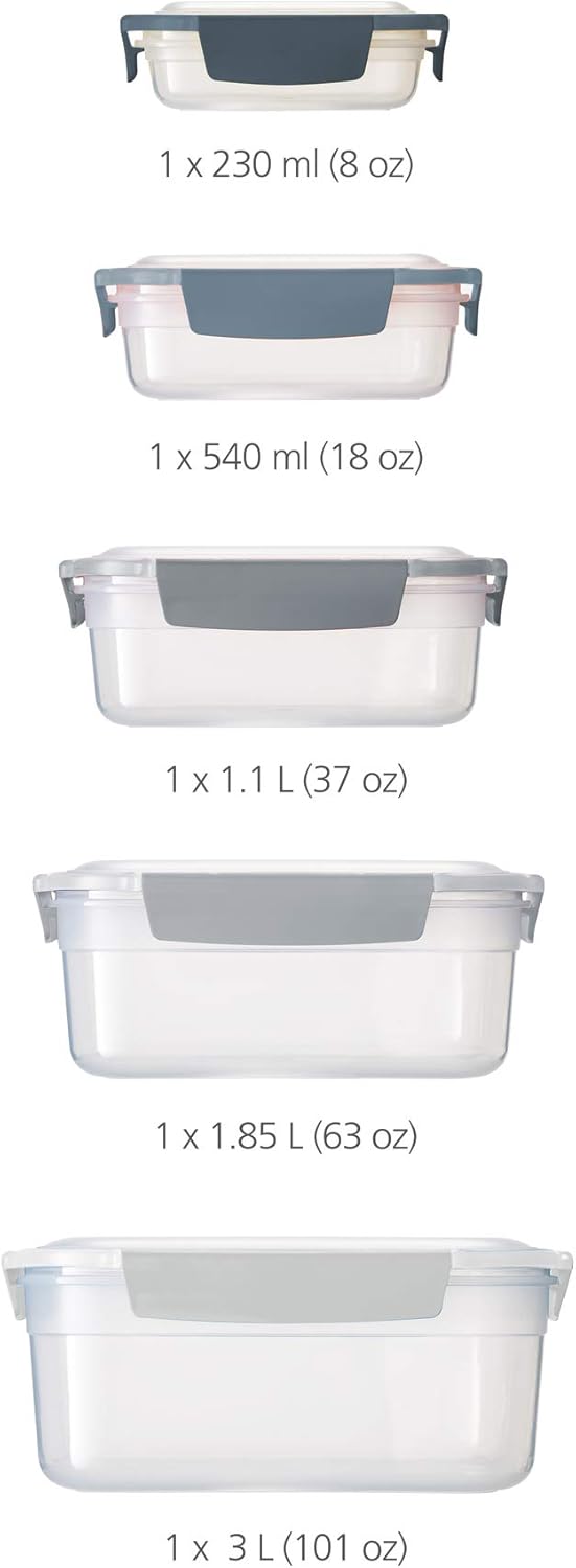 Joseph Joseph Nest Lock Plastic BPA Free Food Storage Container Set with Lockable Airtight Leakproof Lids, 10-Piece, Sky
