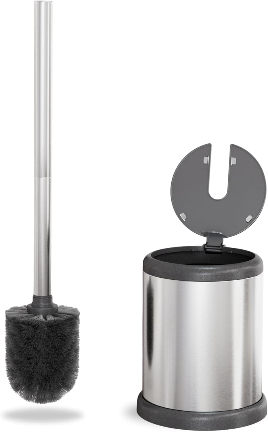 ToiletTree Products Toilet Brush with Lid - Sleek Toilet Bowl Brush and Holder - Toilet Scrubber Brush Set with Heavy-Weight Base - Lidded Toilet Bowl Cleaner Brush and Holder - Chrome (2 Pack)