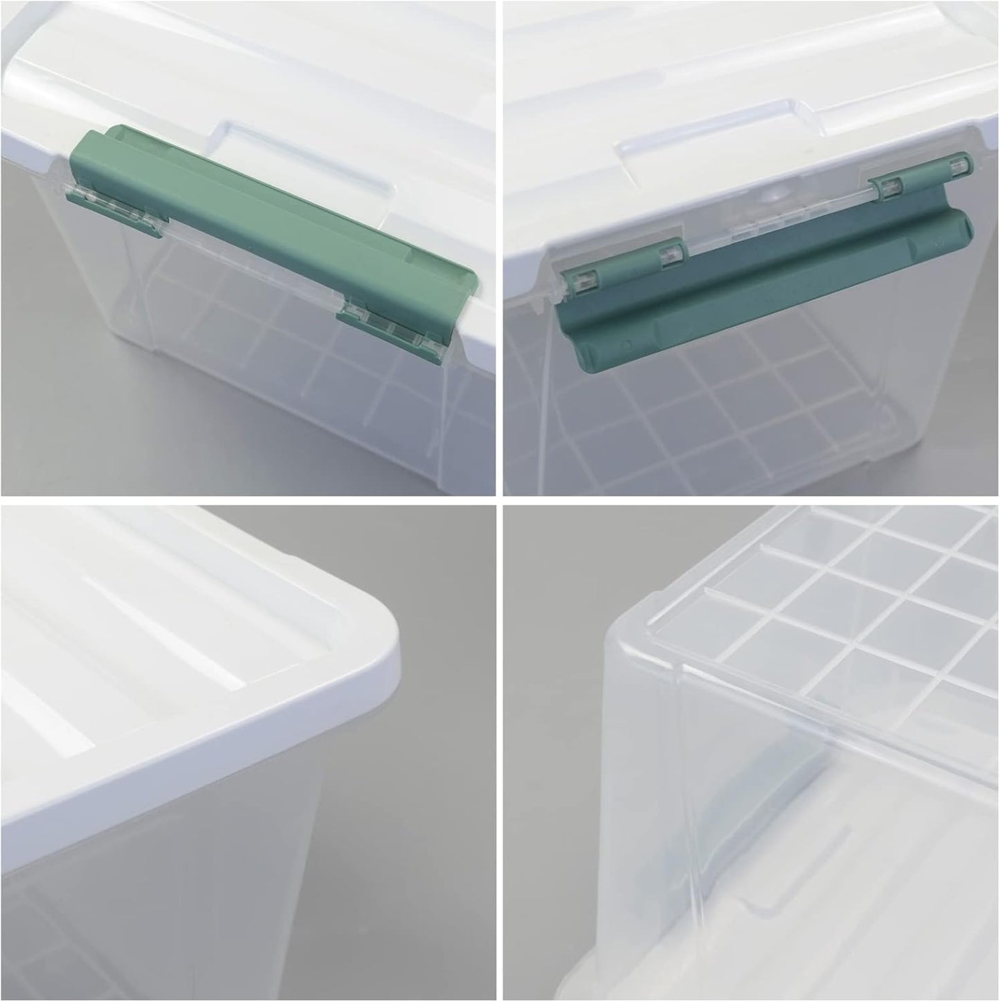 35 Quart Latch Box, Plastic Storage Bins with Lids, 4-Pack Stackable Clear Storage Organizing Box with Heavy Duty Latches