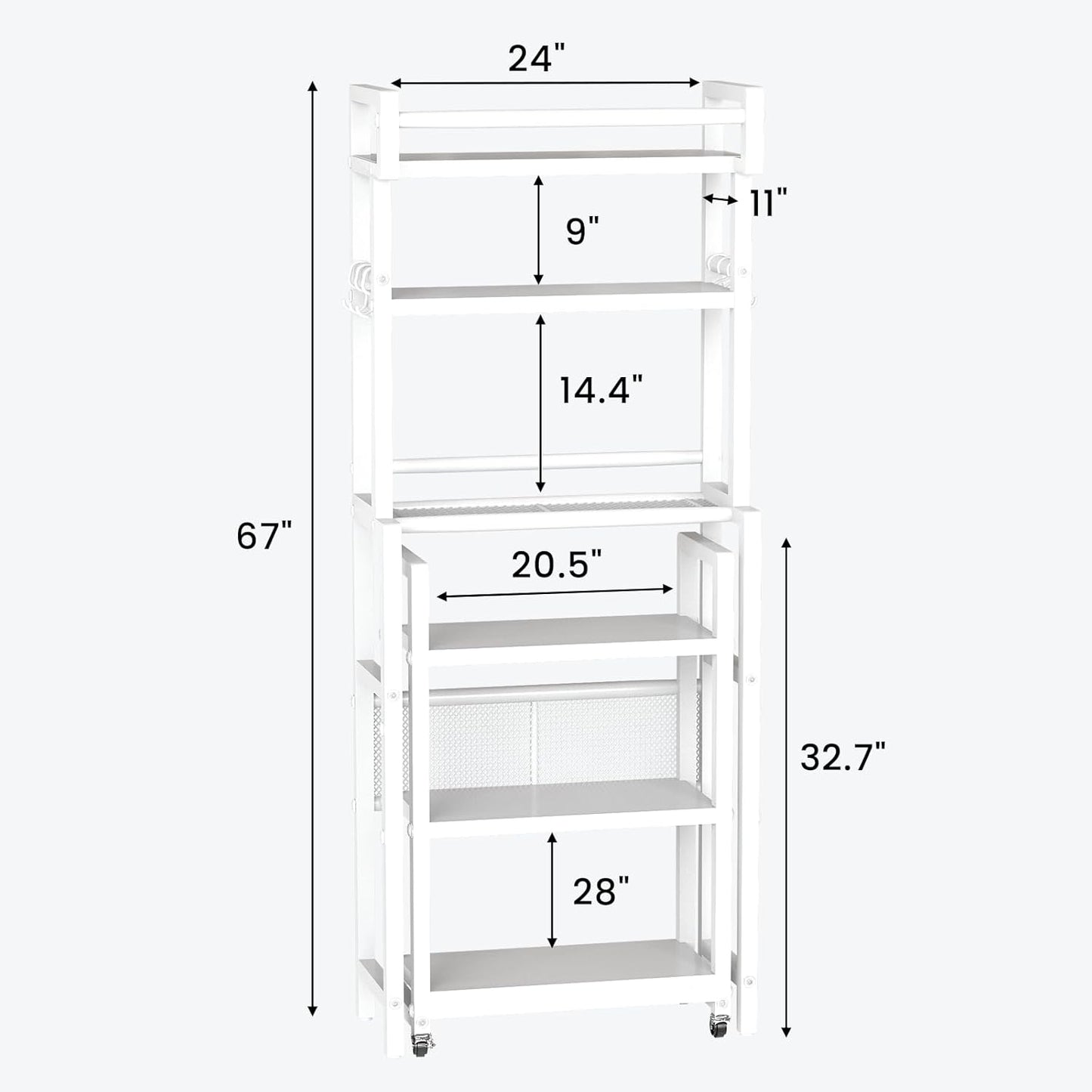 Recaceik 6-Tier Over The Toilet Storage Shelf with Cart, Freestanding Above Toilet Shelf Rack, Farmhouse Bathroom Organizer Shelves, Space Saver (White)
