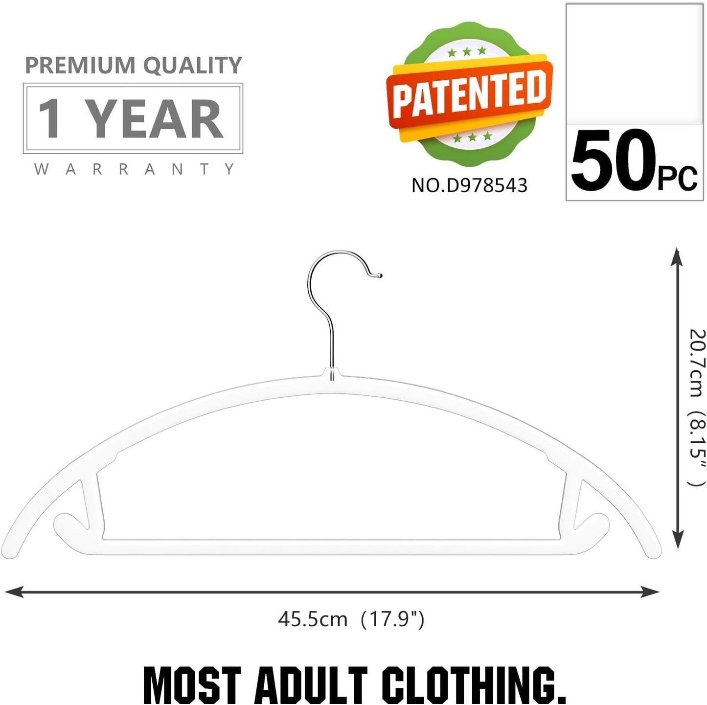 MIZGI Premium Clear Hangers (Pack of 50) Heavyduty-Acrylic No Shoulder Bump Suit Hangers - Space Saving Clothes Hangers,Rounded Hanger for Coat,Sweater,Jackets,Pants