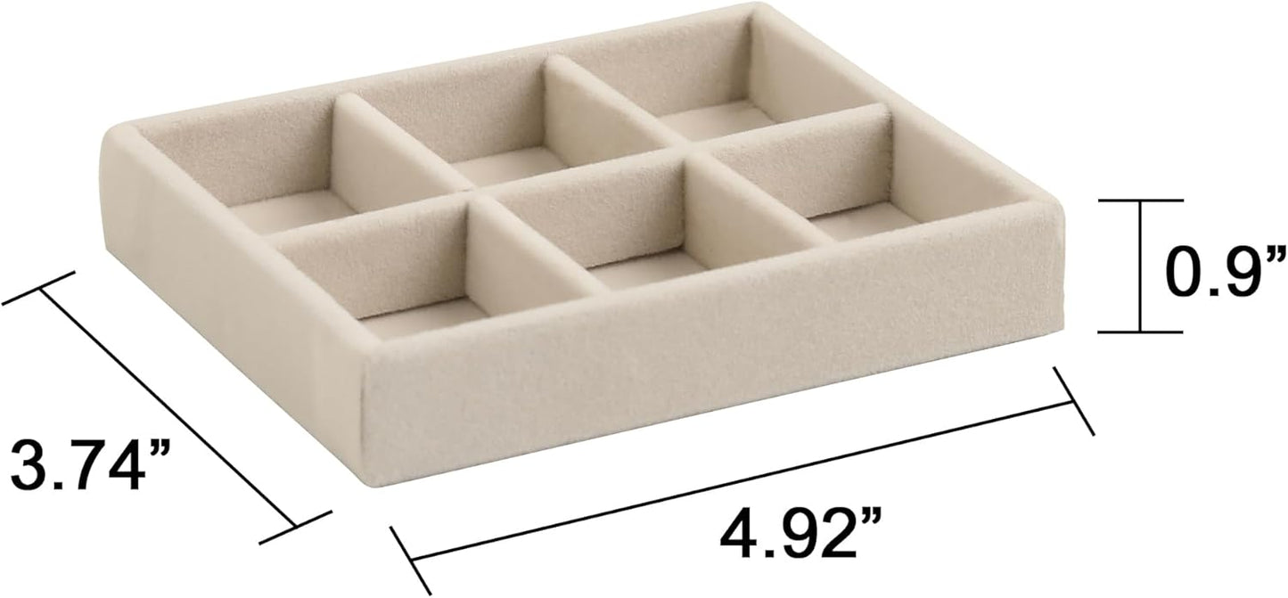 Frebeauty Small Jewelry Tray Set,Stackable Velvet Jewelry Organizer Tray,Mini Jewelry Drawer Organizer,Drawer Inserts,4.92 x 3.74 x 0.9 Inches,Earring Organizer for Women(Set 9,Beige)