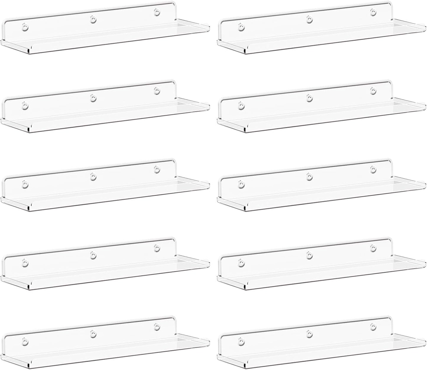 Lifewit Floating Shelves for Wall, 10 Pack Clear Acrylic Shelf 15" Room Decor for Bookcase/Vinyl Record Display/Photo/Picture in Bedroom, Living Room, Bathroom, Kitchen Storage and Organization