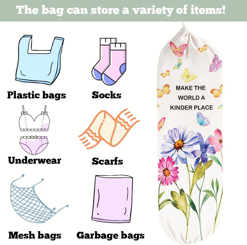 2PCS Butterfly Plastic Bag Holder for Kitchen Essentials, Reusable Hanging Grocery Bag Organizer, Washable Large Grocery Trash Garbage Bags Storage Dispenser Butterfly Kitchen Decor