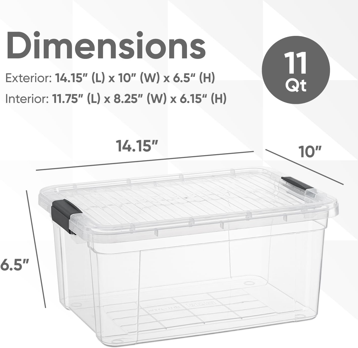 Superio Clear Storage Boxes with Lids, 11 Quart Plastic Container Bins for Organizing, Stackable Crates, BPA Free, Non Toxic, Odor Free, Organizers for Home, Office and Dorm, 8 Pack