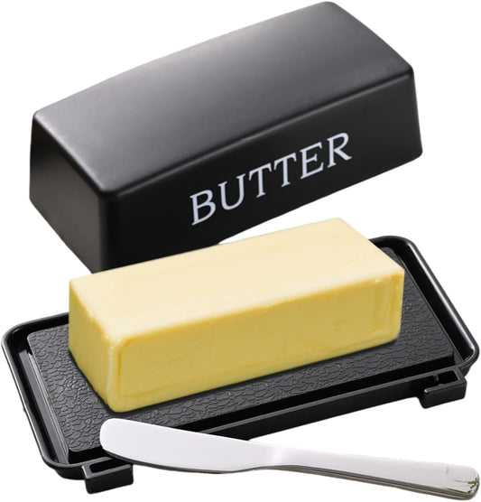 1 Pcs Butter Dish With Lid For Countertop, Kyraton Butter Crock With Stainless Steel Multipurpose Butter Knife, Dishwasher Safe Butter Container, Kitchen Gift For Wife, Mother